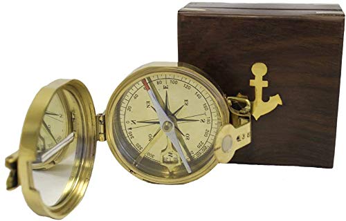 Redskytrader Brass Lensatic Desktop Compass W/Wooden Box: Military Collection #TOP2