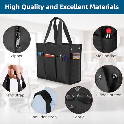 MASTLU Utility Waterproof Tote Bag with Compartments, Portable Tote Bag for Women Work, Top Zipper Closure & Thick Bottom, Crossbody Work Laptop Bag briefcase Handbags(Black)3