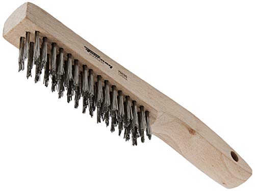 Forney 70520 Wire Scratch Brush, Stainless Steel with Wood Shoe Handle, 10-1 4-Inch-by-.013-Inch