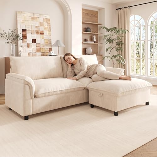 Sofá en la nube de diseño profundo tapizado en chenilla beige premium 2