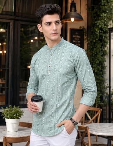 Image of Majestic Man Men's Cotton Regular Fit Short Printed Designer Kurta