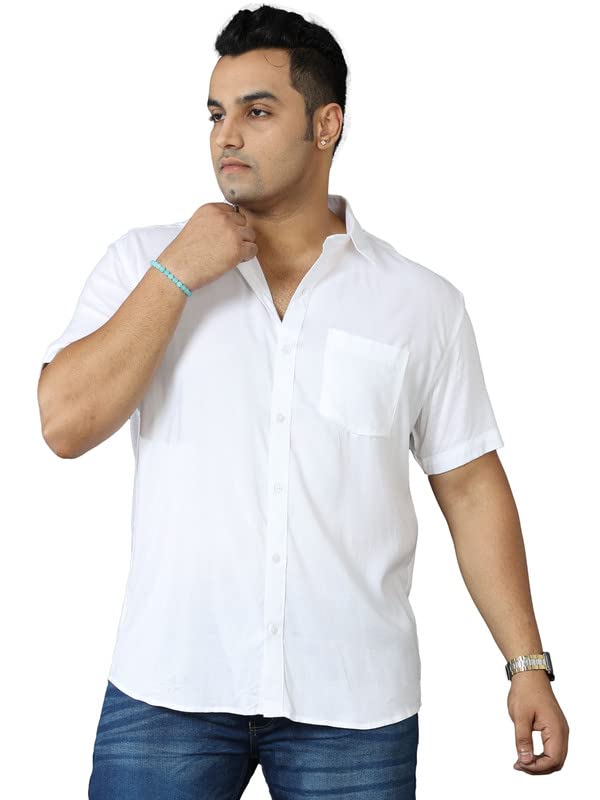 GUNIAA Bright White Solid Half Sleeve Shirt Men's Plus Size. - Review, Price and Buying Guide