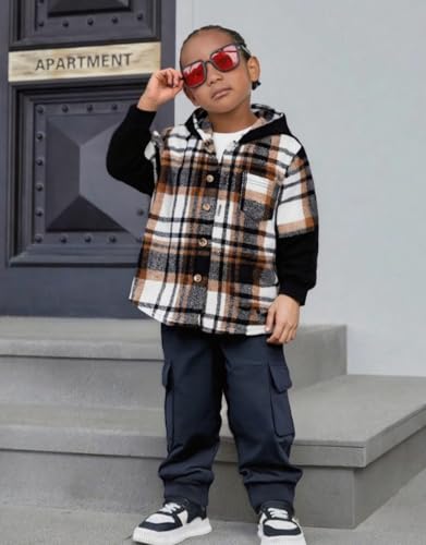 Image of OLMRJKD Toddler Baby Boy Clothes Plaid Long Sleeve Hoodie Sweatshirt + Pants 2pcs Boys Outfit Set