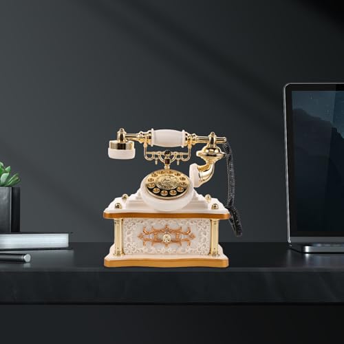 Beavorty ヴィンテージ電話デスクモデル 固定電話のオルゴール 音楽ボックス機能付き ホームオフィスやキャビネットの装飾に最適 白色 [5]