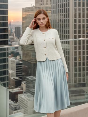 Cromoncent Women's Tweed Jackets Long Sleeve Button Down Business Casual Work Blazer3