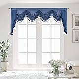 OYRING Navy Blue Sheer Window Curtains Valance for Living Room Waterfall Swag Valance Topper Curtain