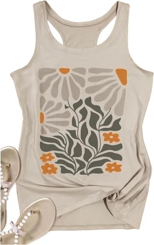 Womens Boho Floral Tank Tops Vintage Mandala Racerback Tank Summer Short Sleeve Tank Cute Tank Tops