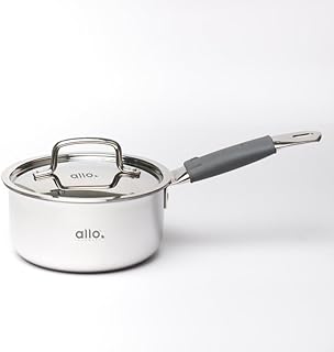 Allo Triply Stainless Steel TriPly Sauce Pan, Tea Pan for Chai/Milk, Heat Resist Handle with Lid, Gas & Induction Friendly Naturally Non Stick,10 Year Warranty, 14cm, 1 Liter Cookware
