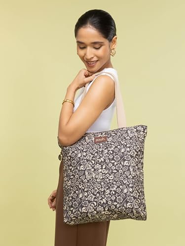 Image of ZOUK Ivy Tote Bag for Women | Handcrafted Jute Khadi with Vegan Leather Handles | Lightweight, Foldable & Travel-Friendly Everyday Carry Bag |