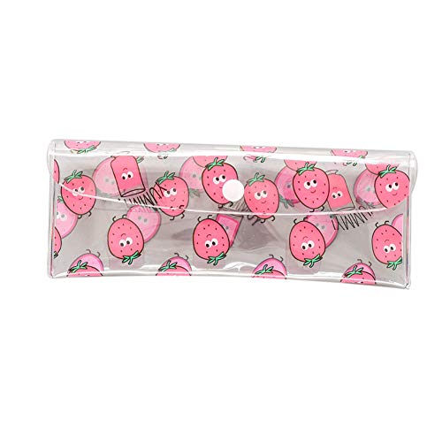 Preisvergleich Produktbild MSYOU Bleistifttasche Persönlichkeit Transparent Obststil Praktische Knopf Stifttasche Multifunktion Make-up Pinsel Aufbewahrungstasche Student Schule Erwachsene Büro Equipment (Erdbeere)