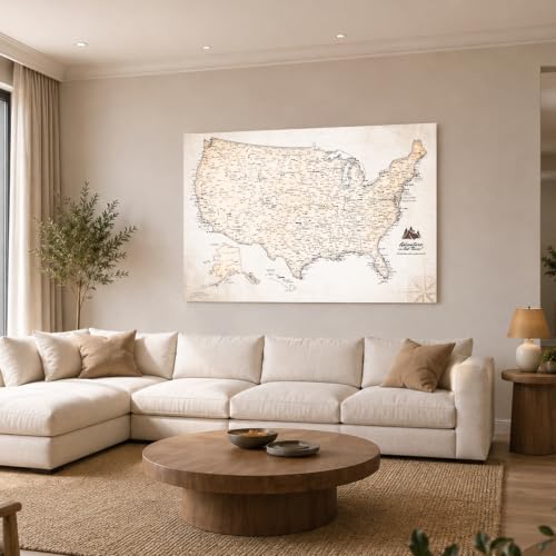 Image of IPIC Vintage USA Maps for Wall, Map of the United States, Size 42x28 in