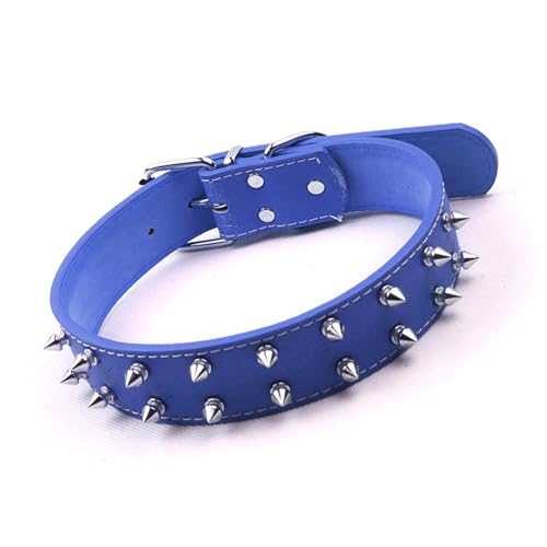 Pssopp Hundehalsband Im Punk-Stil, PU-Leder, Verstellbares Stachelhalsband für Mittelgroße und Große Hunde, Stilvolles Nieten-Design für Modische Haustiere (Blue)