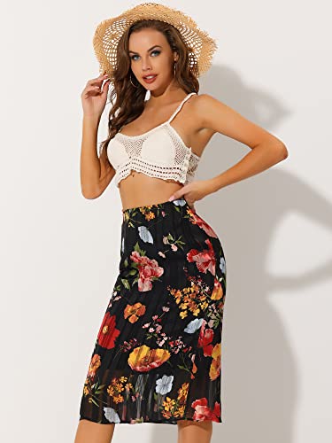 Allegra K Women's Floral Chiffon High Waist Midi Pencil Skirt Medium Black #TOP1