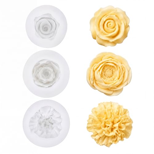 3 Stück 3D Rosen Silikonformen für Kerzen Resin & Seife Blumen Gießformen aus Silikon für DIY Deko und Gießharz