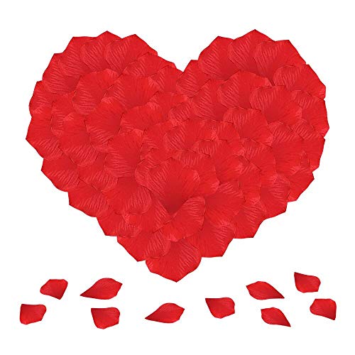 1000 pétalos de rosa artificiales de Doutop en color rojo, rosa, blanco y morado, hechos en seda para usarlos sobre la mesa, como confeti, como regalo o para esparcirlos con ocasión de una boda.
