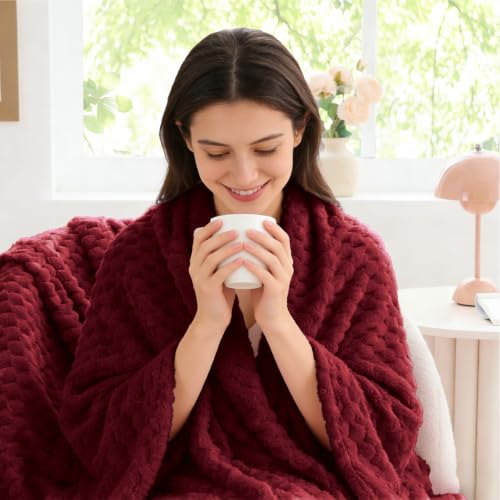 Image of BEDELITE Burgundy Throw Blanket for Couch, Cozy Gifts for Women, 50 * 60
