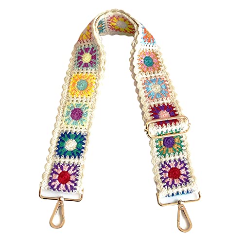 Alças de substituição para bolsa de flores de crochê para bolsas femininas alça de guitarra 5 cm de largura ajustável, Branco, fully adjustable from 27.5-48 inches, Vintage