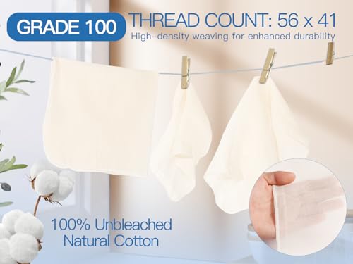 eFond Passiertuch Käsetuch Mulltuch - 4 Stück, 50x50cm Quadrate mit Overlock-Saum - Grade 100 Ultrafeinmaschig zum Abseihen von Butter, Nussmilch, Joghurt - Cheesecloth, Seihtuch für Kochen und Braten 6
