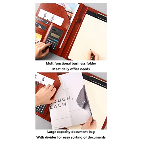 Business Portfolio A4 Padfolio Multifunctional Folder Conference Binder Leather Document Briefcase File Organizer With Calculator For Women Men Refillable 25 Sheets 4 Pack (Color : Brown) #TOP3