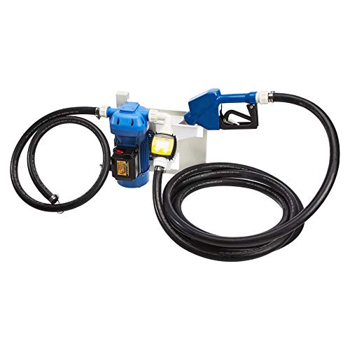 AmazonCommercial DEF Transfer Pump Kit 8GPM/30LPM 120VAC 300W 2.5A with EPDM 20' Foot Discharge & 5’ Foot Suction Hoses, Hose Barb Tail rings, Plastic Automatic Nozzle, Flow Meter & Wall Mount Bracket