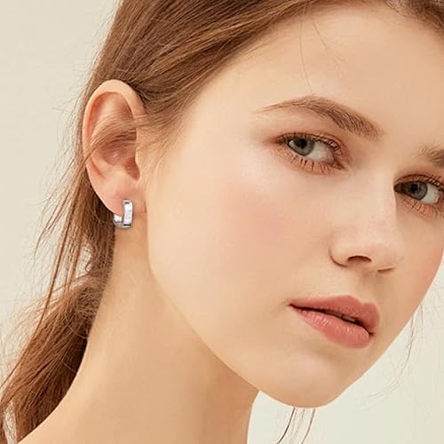 925 Sterling Silver Hoop Earrings for Women Trendy Cubic Zirconia Small Chunky 14K Gold Plated Earrings Minimalist U Shape Geometric Rectangle Hypoallergenic Lightweight Square Hoops Earring2