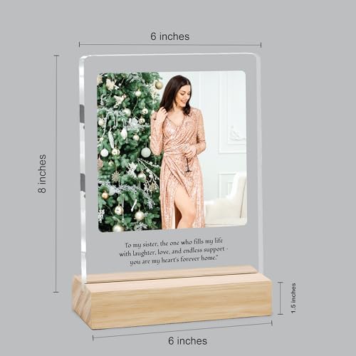 Image of Giftplease Customized Photo Frame with Text & Wooden Stand | Personalised Printed Photo Frame Gift for Sister | Birthday, Tabletop D cor | Customized Photo Gift (6x8 Inches) SIS 05