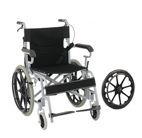 WGM車椅子 軽量 折りたたみ アルミ製 車椅子 折畳み 軽量 コンパクト 介助ブレーキ付き コンパクト 自走 自走式 介ノーパンク 多機能 アームレスト 旅行用 外出用 (20インチホイール,ブラック)