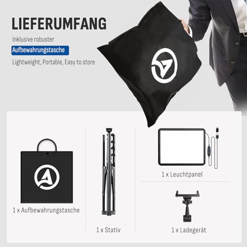 Video Licht Set, 1-Pack 25x20 cm 15 W LED Studio Fotolicht, Dimmbares 2800–6500K Kamera Licht für Video/Streamen von Selfies/Porträts im Innenbereich, Licht mit 160cm Stativ/TypC Adapter (1-Pack)