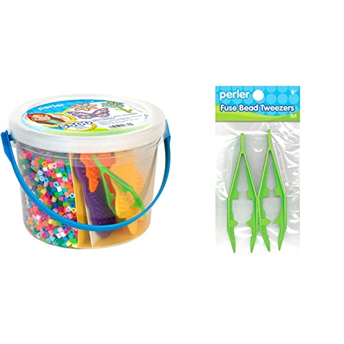 Perler Sunny Days Bright Color Fuse Bead Bucket, 5500 pcs & Beads Bead Tweezer Tools, 2 pc 4.25 Inch