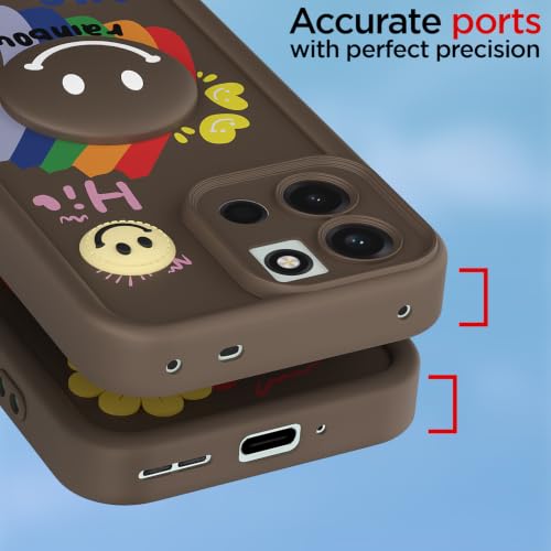 Image of Pikkme Back Cover for OnePlus Nord 6 5G | Soft Silicone| Cute Rainbow Smile & 3D Cartoon Flower Design | Shockproof Raised Camera Protection Bumper Case (Brown)