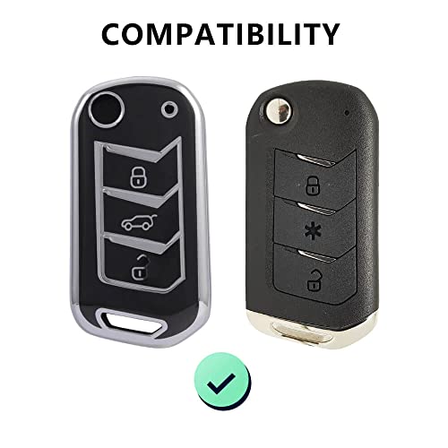 Image of Keyzone TPU Car Key Cover & Keychain fit for: Mahindra Thar, Scorpio, XUV 300, XUV700, Bolero, XUV400, Marazzo, TUV300 Plus Flip Key (Silver Black with Silver Black Keychain)