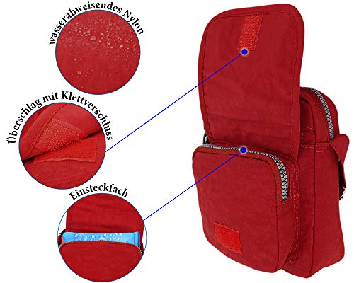 ekavale kleine Umhängetasche Damentasche aus hochwertigem wasserabwesendem Nylon Schultertasche (Rot)