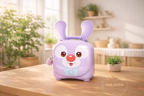 Image of Cute Character Piggy Bank for Kids | Portable Money Saving Box with Combination Lock | Mini Coin Bank Toy for Boys & Girls | Ideal Return Gift, Birthday & Learning Gift for Children (Purpel Rabbit)