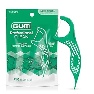 GUM Professional Clean Floss Picks – Extra Strong Shred-Resistant Floss, Easy Grip Handle – Dental Flossers for Adults – Fresh Mint Flavor, 150 Count