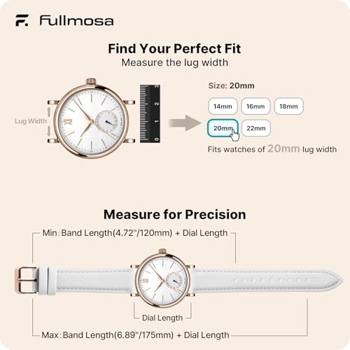 Image of Fullmosa Cross Leather Replacement Watch Strap 20mm Compatible for Samsung Galaxy Watch 5 40mm 44mm /Pro 45mm /Watch 4 40mm 44mm /Classic 46mm 42mm(2021) - White