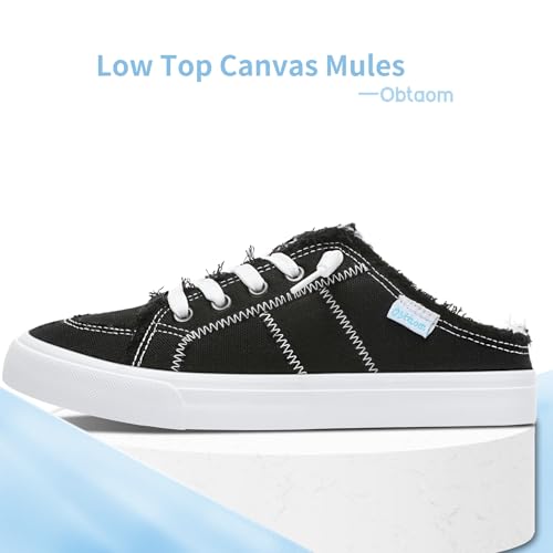Image of Obtaom Women Canvas Mules Memory Foam Clipper Fashion Sneakers Comfortable Slip-On Mule Backless Holiday Shoes