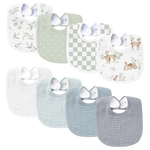 Image of Konssy Muslin Baby Bibs 8 Pack Baby Bandana Drool Bibs Cotton for Unisex Boys and Girls, Soft Absorbent Set for Teething and Drooling