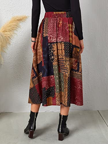 WDIRARA Women's Patchwork Skirt High Waisted A Line Flowy Boho Vintage Midi Skirt2