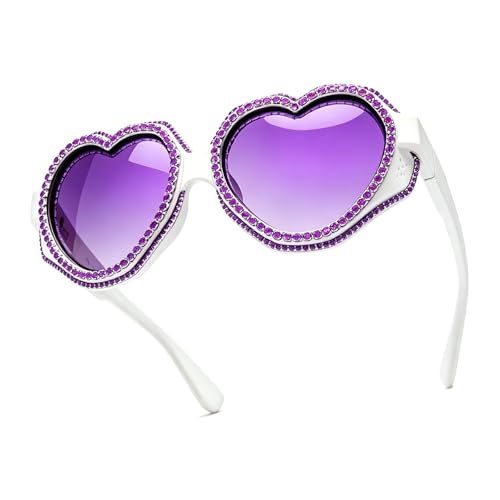 Image of laureles Fashion Rhinestone Heart Shaped Goggle Y2K Sunglasses Women One Piece Oversized Love Sun Glasses Men