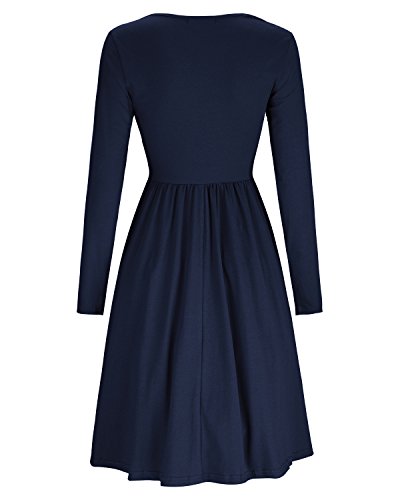 KILIG Women's Dresses Long Sleeve Casual Button Down Swing Dress with Pockets(D1-Navy,Medium)