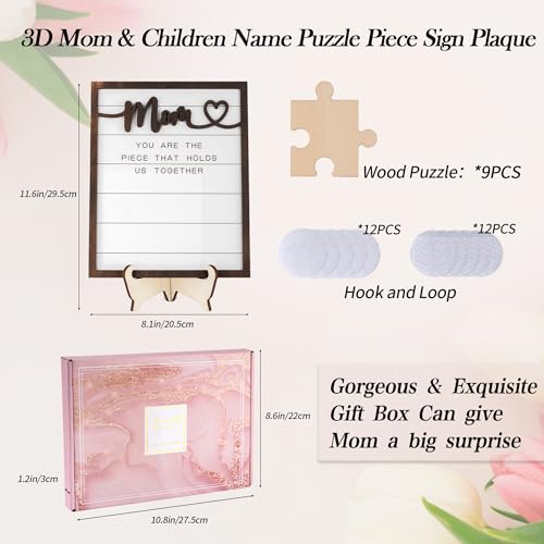 Personalized Mom Puzzle Piece Sign Gift, You are The Piece That Holds Us Together Mom Plaque with Kids Names, for Mom from Daughter and Son (Mom) - Thumbnail 3