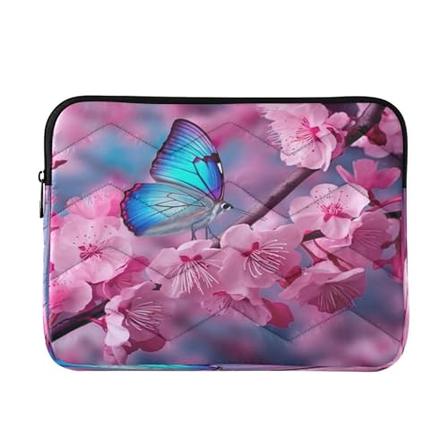 Funda para laptop 13-14 pulgadas azul con flores rosas miniatura 1