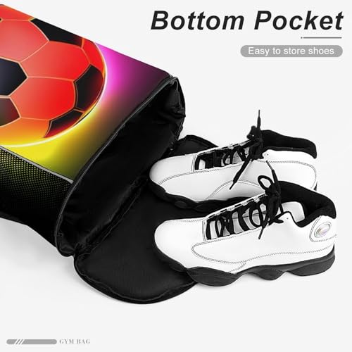 Men's Large Capacity Football Ball Fire Soccer Drawstring Backpack, Waterproof Pull String Sport Bag for Hiking Travel Gym Beach Swim4