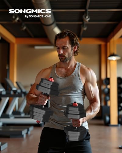 SONGMICS Dumbbell Set, 20 kg Weights with Connecting Bar, Hexagon, Adjustable Weight Plates, for Men Women Workout, Fitness Training, Weight Lifting, Home Gym, Ink Black SYL200B01