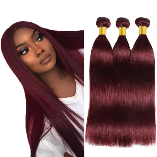 FuivJuix Color 99J Bundles Human Hair Burgundy Straight Bundles 26 28 30 Inch Brazilian Virgin Hair Wine Red Straight Bundles Human Hair Extensions 3 Bundle 50 Gram Per Bundle