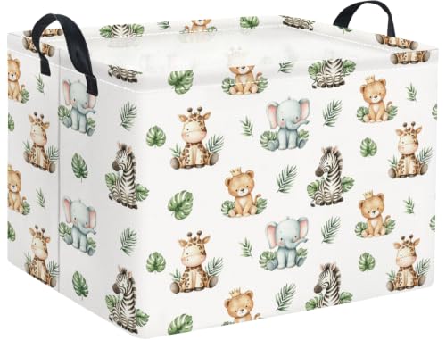 Image of Rectangular Kids Basket Baby Girl Basket Fabric Storage Bin Organizer Box Room Decor(Leaf Animal)