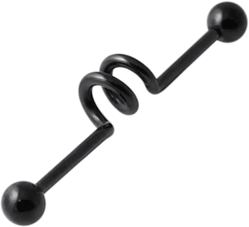 14 Gauge - 32MM Length Black 316L Surgical Steel Twister Industrial Barbell with 5mm Ball