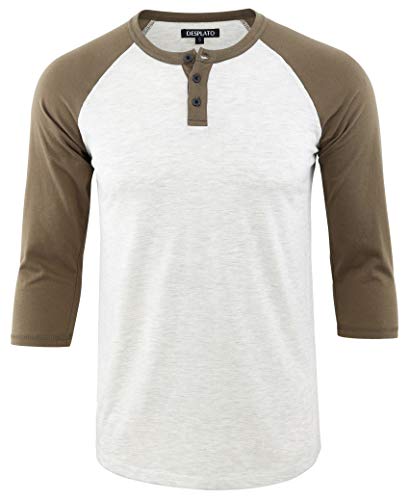 DESPLATO Men's Casual Vintage 3/4 Sleeve Henley Baseball Jersey Knit T Shirts Heather Oatmeal/Olive XXL
