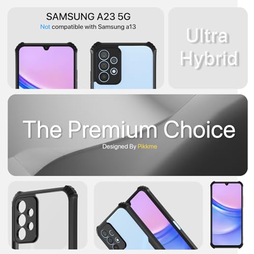 Image of Pikkme Back Cover for Samsung Galaxy A23 4G / A23 5G | Ultra Hyrbid | Full Camera Protection | Raised Edge |Crystal Clear Transparent Bumper Case (Black)