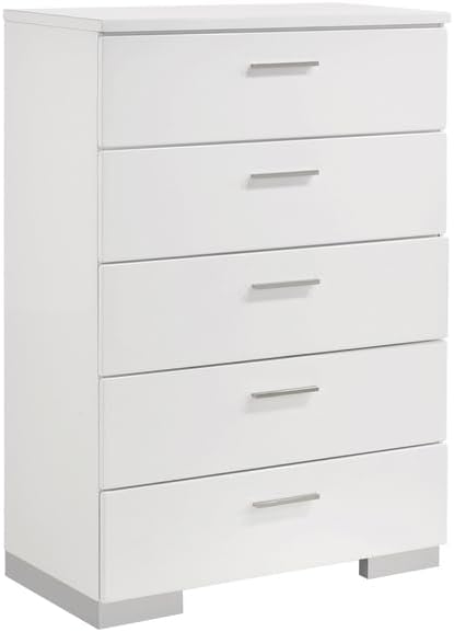 HomeStock Twin Bedroom Set with LED Headboard - 5 Piece White Finish Set